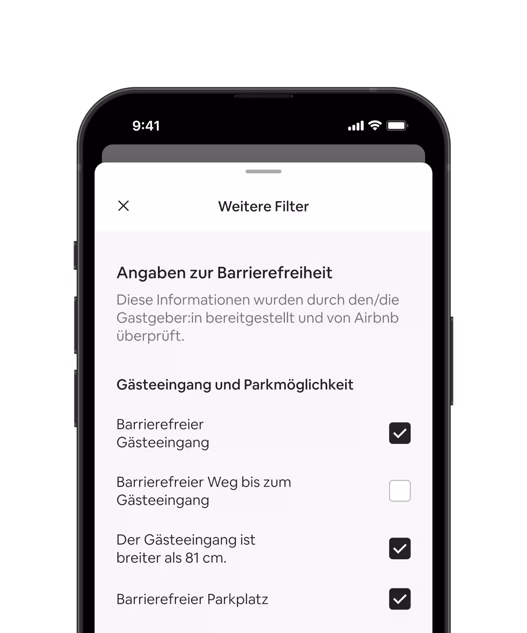 Bildschirm eines Smartphones mit Angaben zur Barrierefreiheit