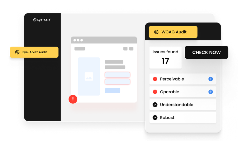 Eye-Able® WCAG Audit rileva 17 problemi di accessibilità, suddivisi per criteri di conformità.