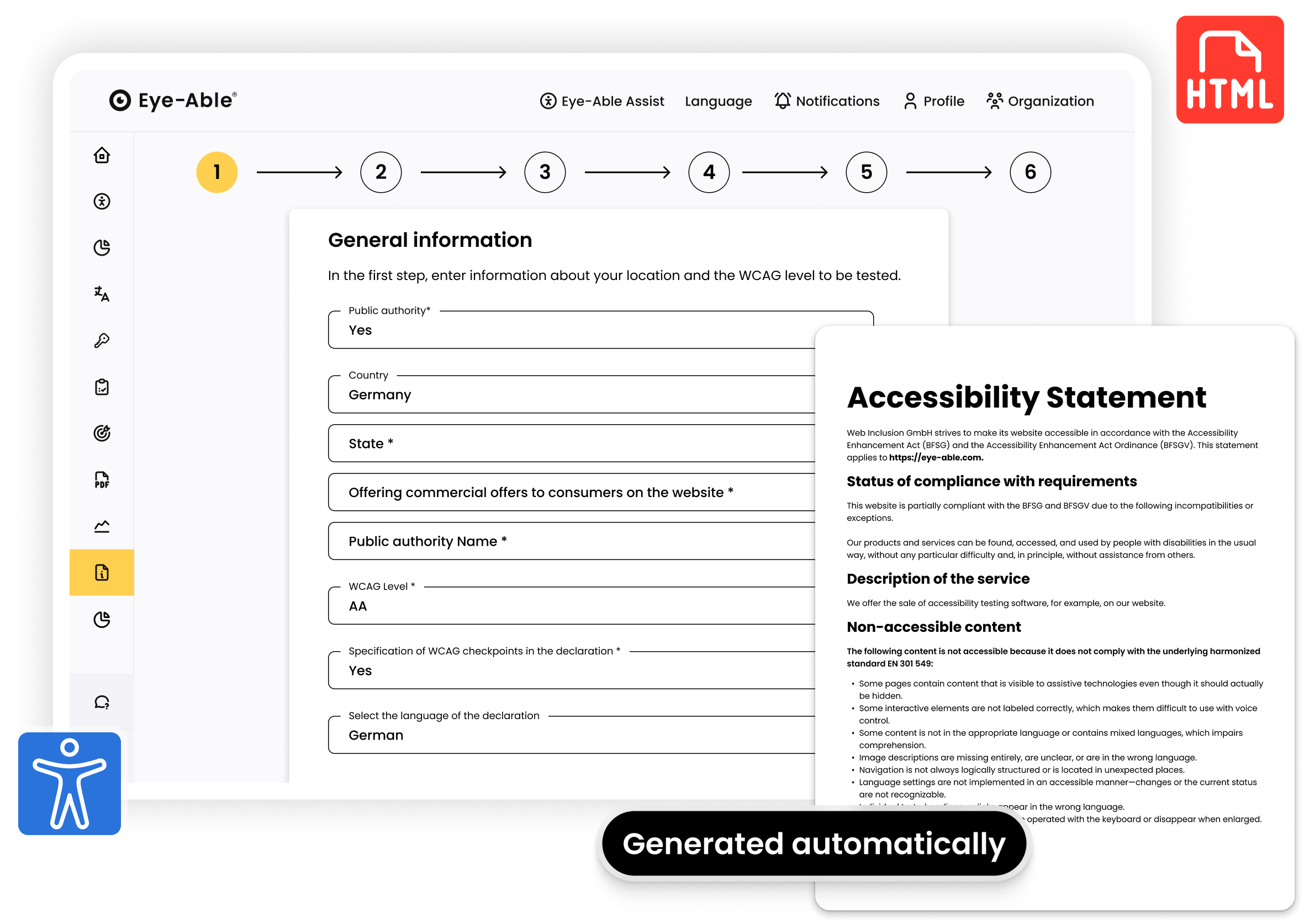 Form of an accessibility statement with pre-filled information