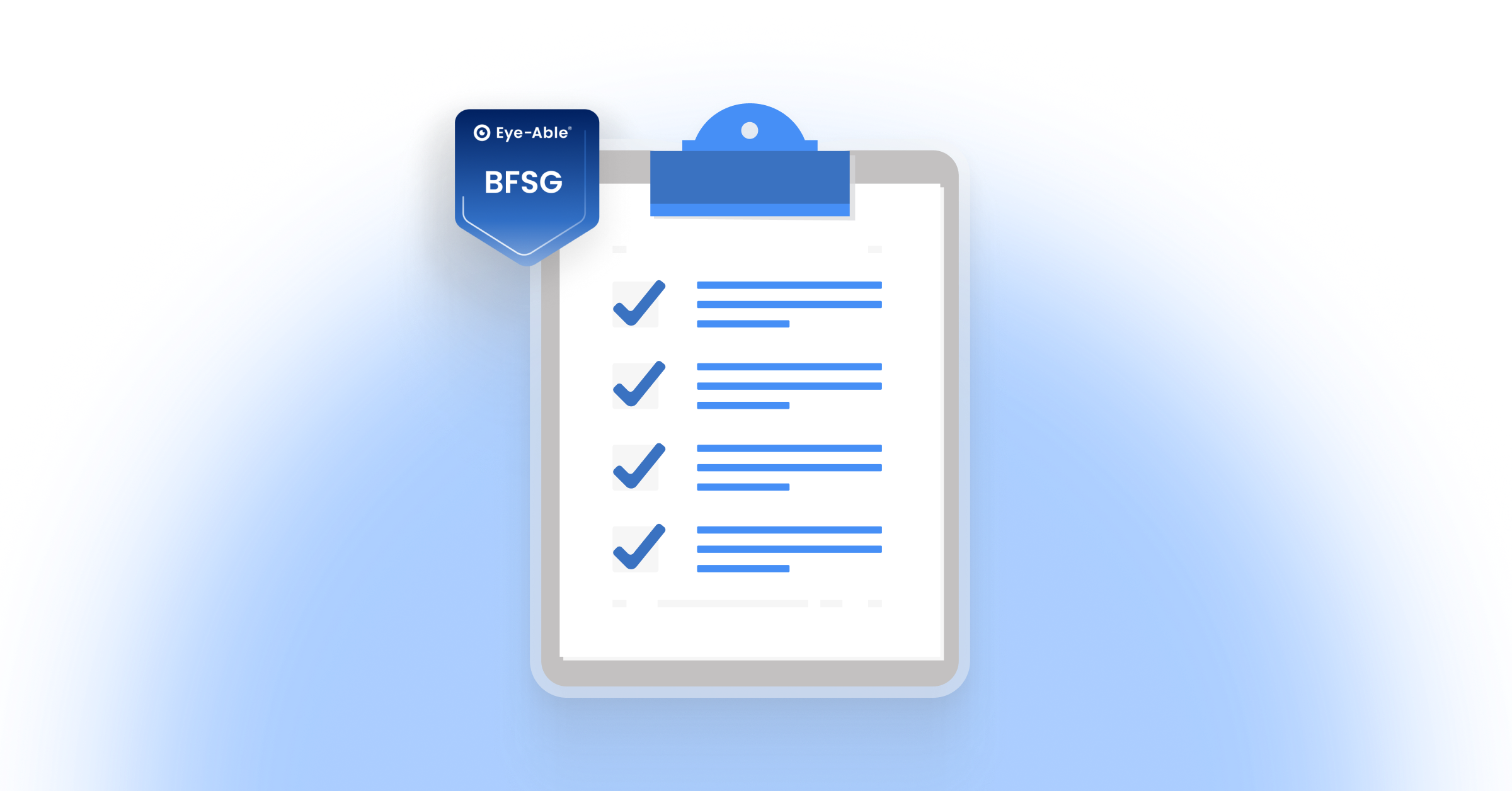 checklist with checkmarks and the BFSG icon