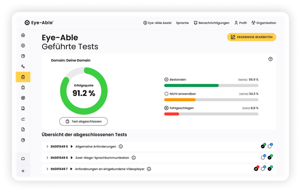 Dashboard für geführte Barrierefreiheitstests
