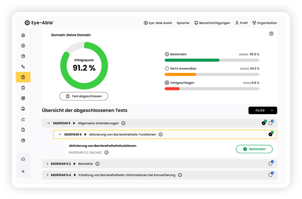 Übersicht abgeschlossener Barrierefreiheitstests