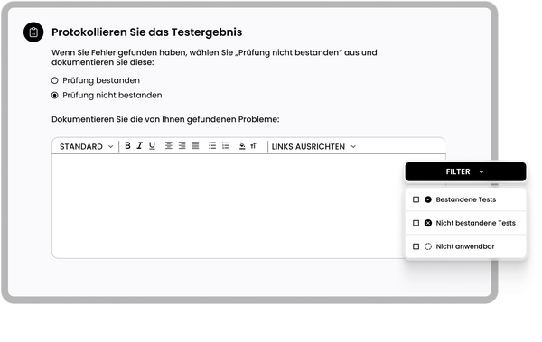 Formular zur Dokumentation von Testergebnissen