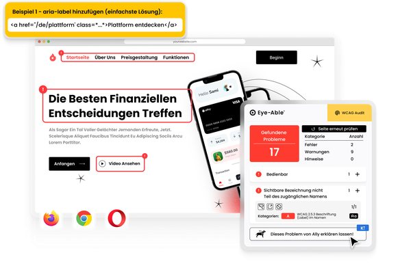 Website mit eingeblendeten Accessibility-Ergebnissen