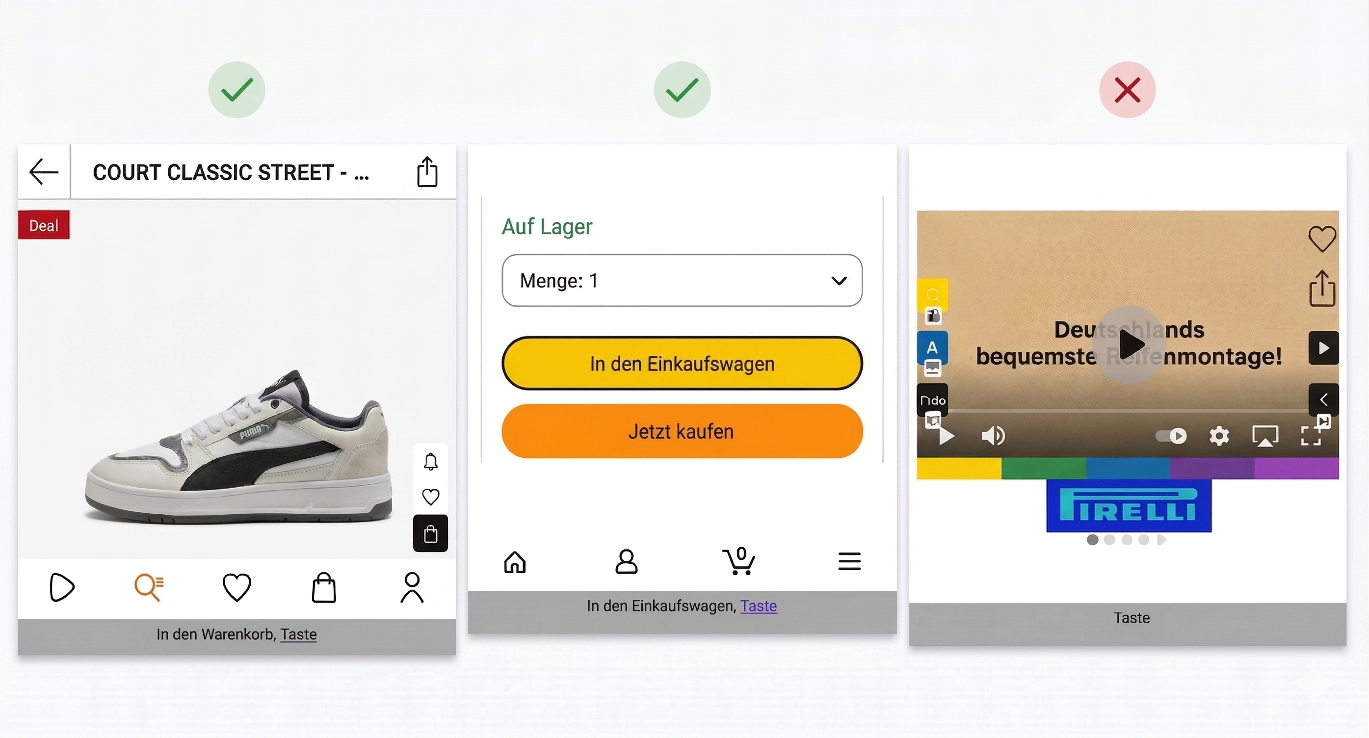 Screenreader-Ansicht bei Website-Checkout