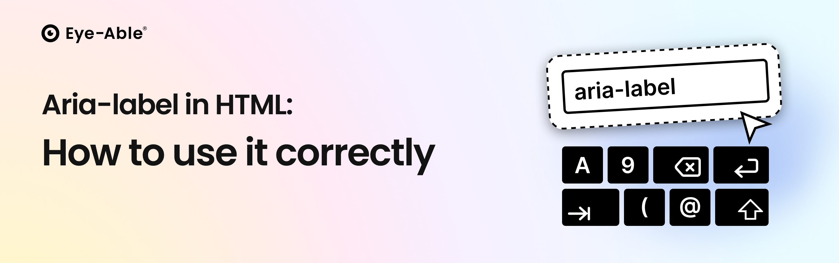 aria-label written in white box, below is a black keyword. On the left is the title: 