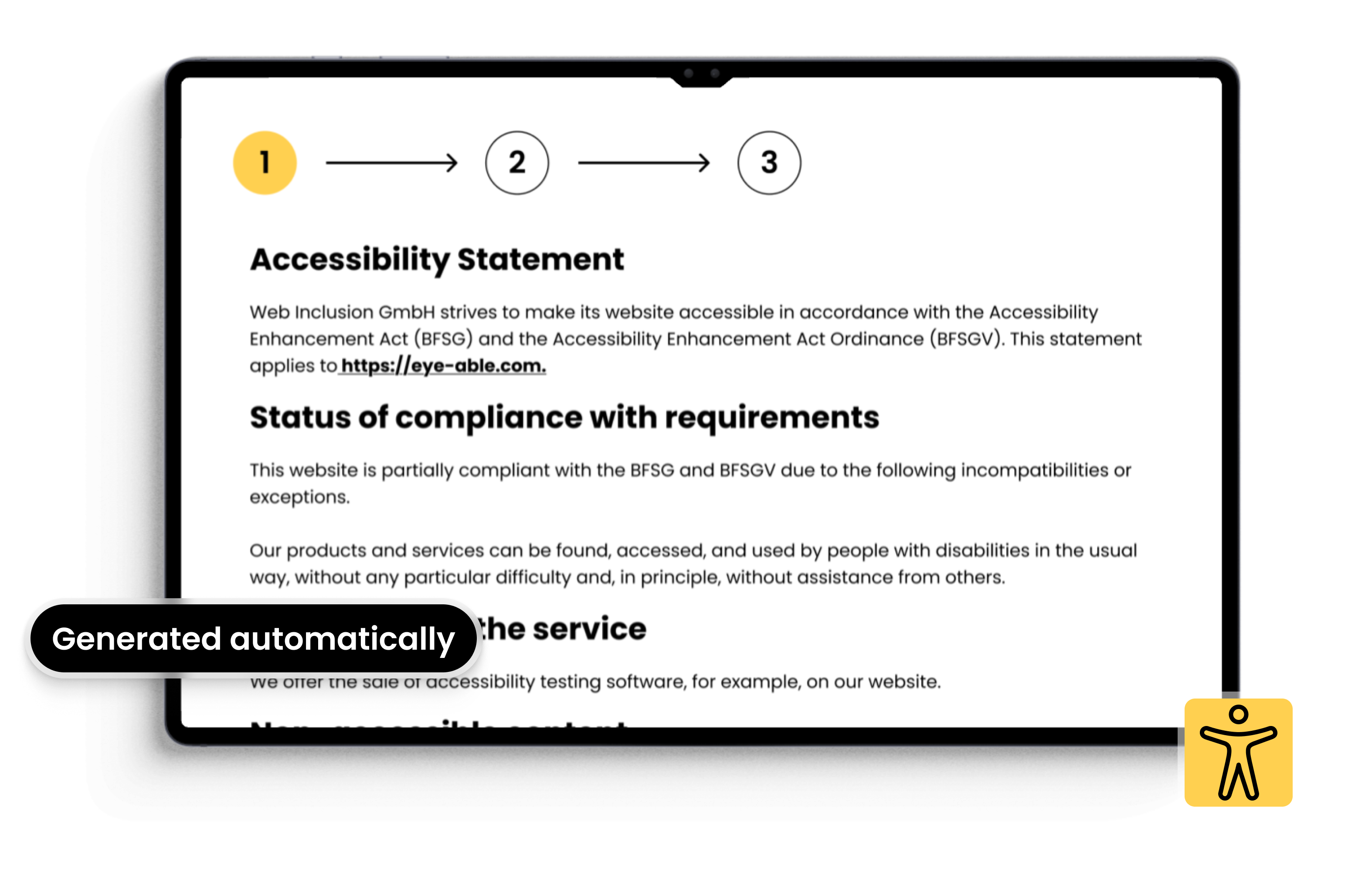 Screenshot of an automatically generated accessibility statement with the note “generated automatically”