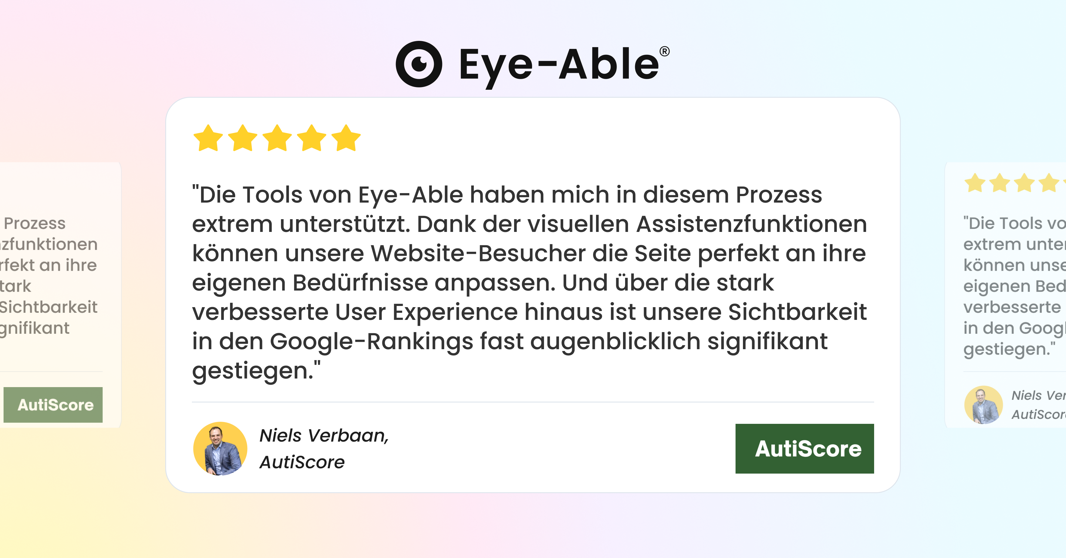 Zitat von AutiScore über die Verbesserung der SEO-Sichtbarkeit durch die Tools von Eye-Able