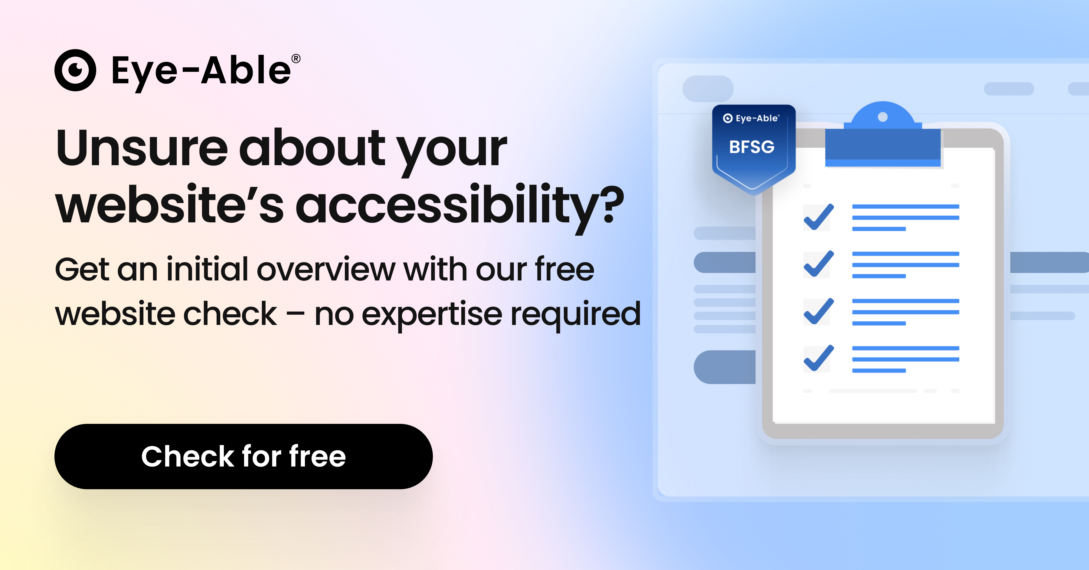 Banner with a BFSG checklist leading to a free website check