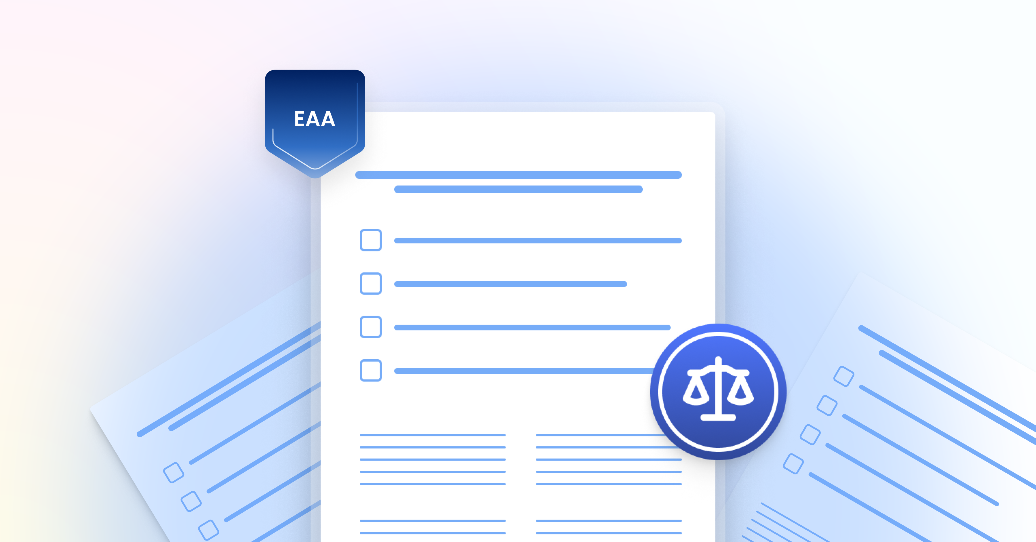Three forms with check boxes and icon of EAA and icon of a scale