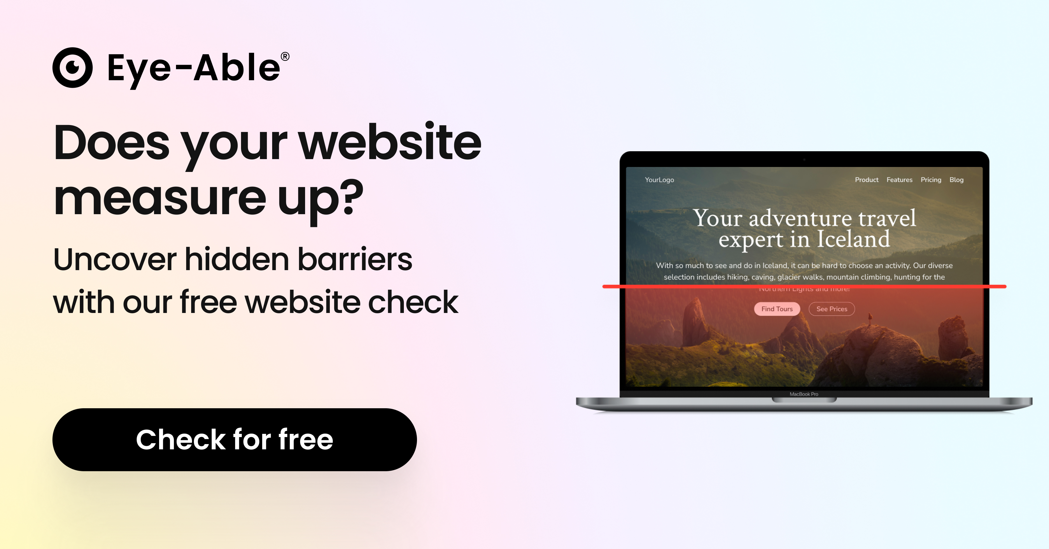 Banner with a laptop showing a website scan leading to a free website check