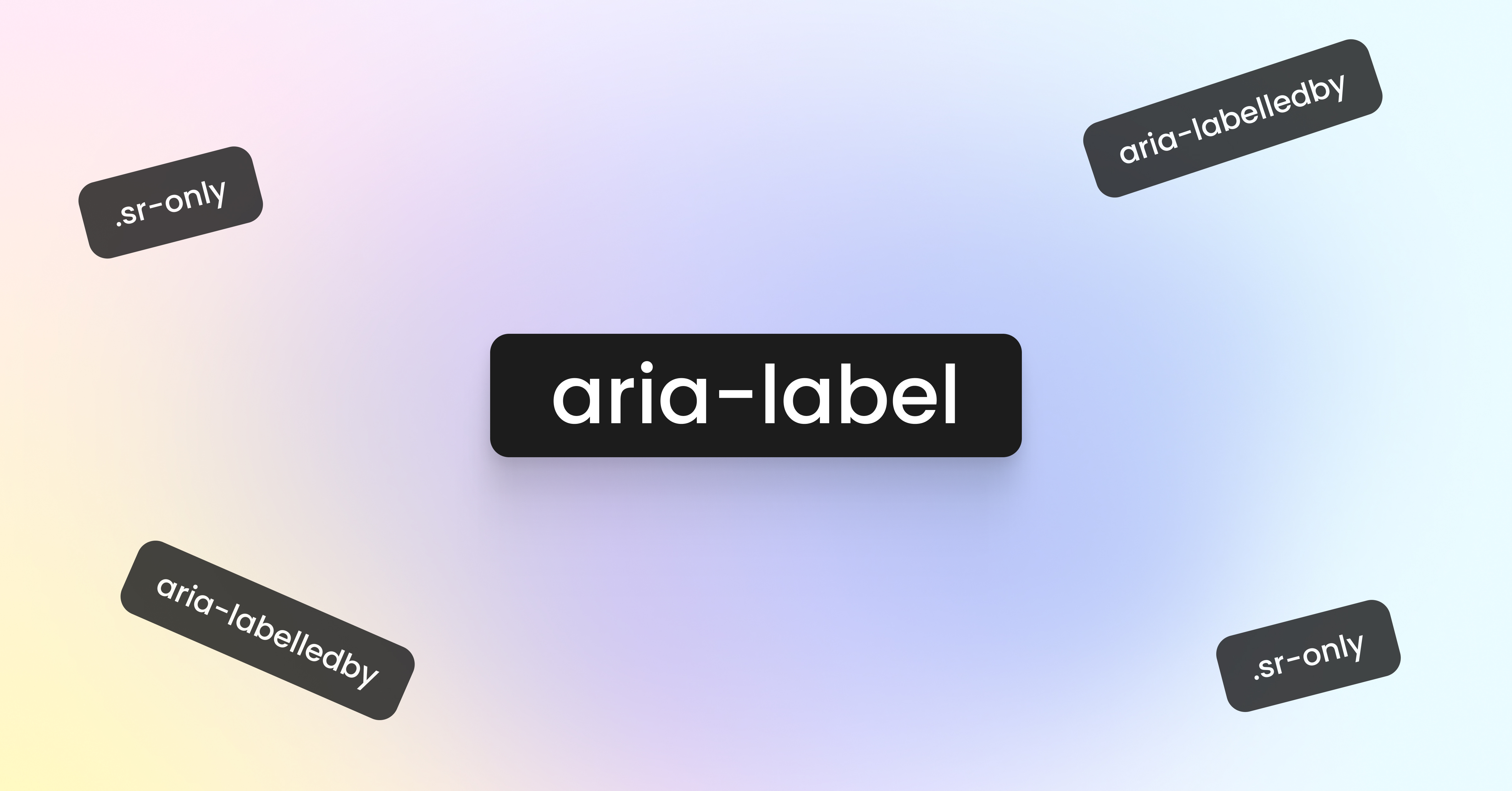 aria-label in center, .sr-only and aria-labelledby in the corners.
