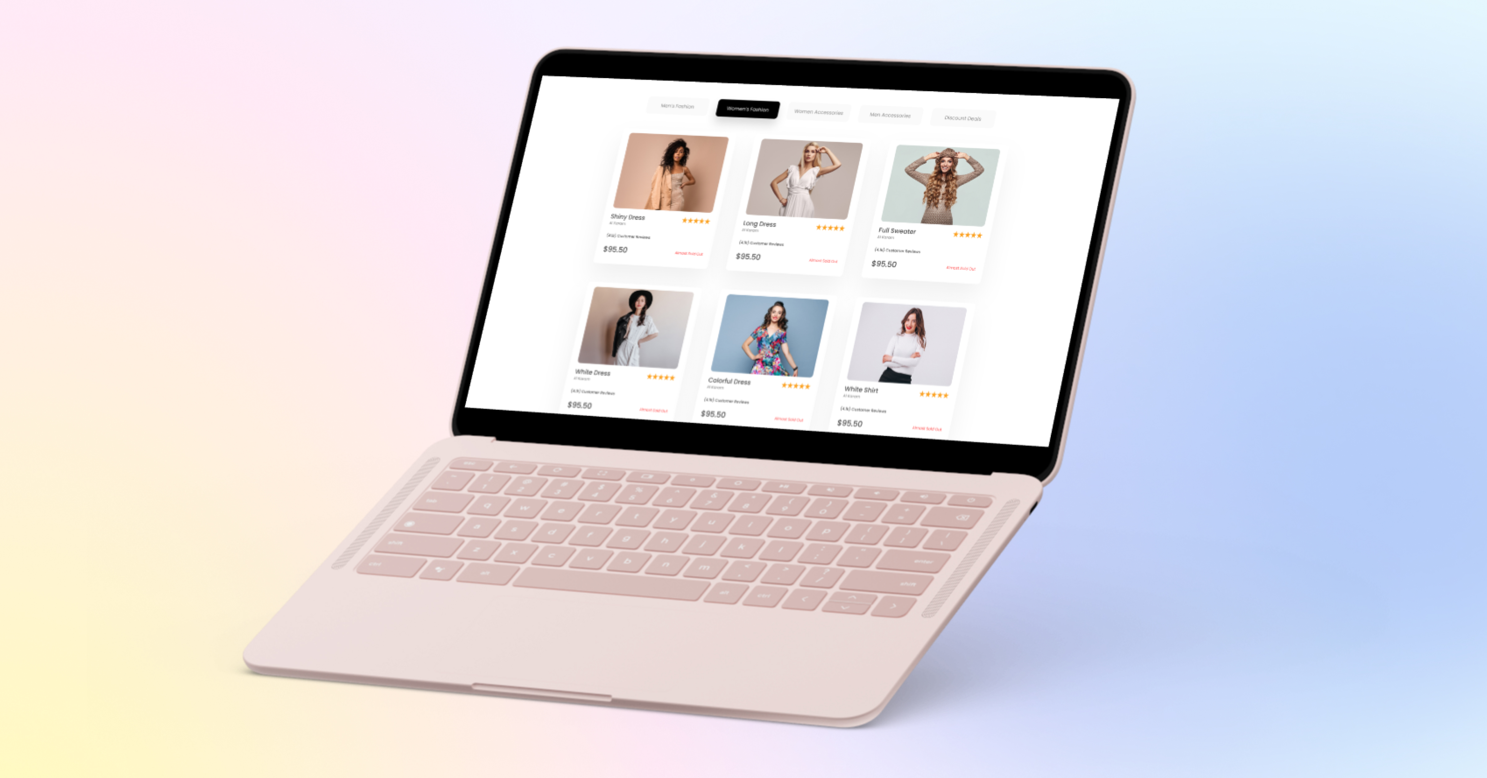 Laptop mit der Ansicht eines Webshops für Frauenkleidung.