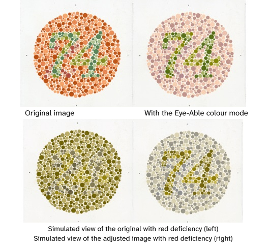 Ishihara colour test plates before and after colour correction