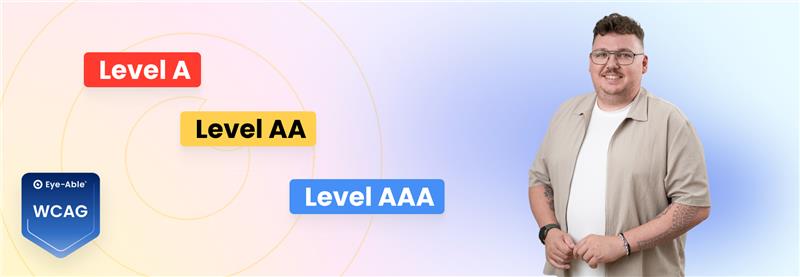 WCAG Levels A, AA and AAA with WCAG icon and man on right side