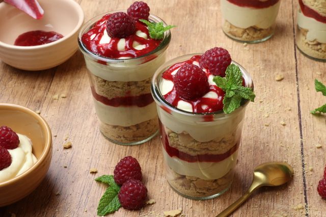 Himbeer-Vanille-Dessert in einem Glas