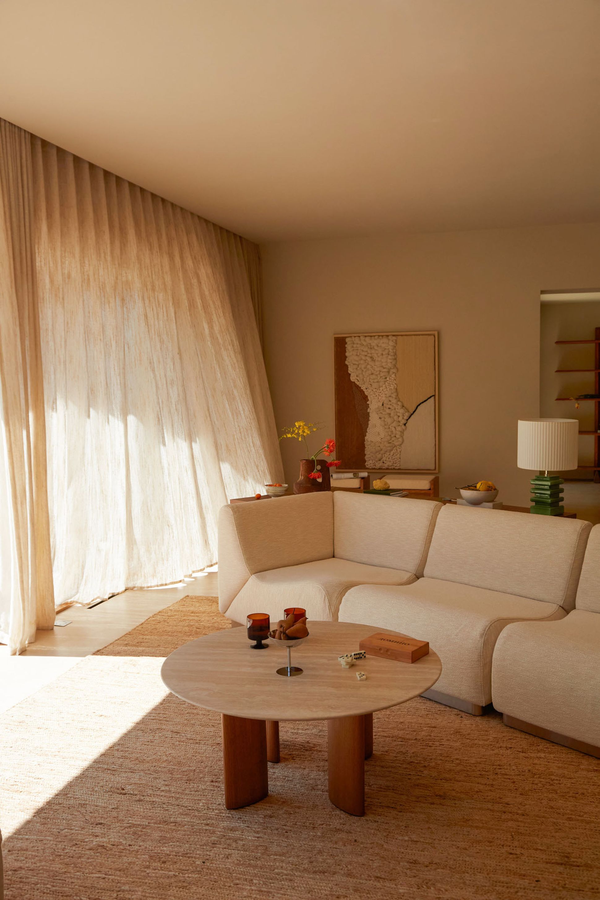 Rotondo tissu tramé blanc crème