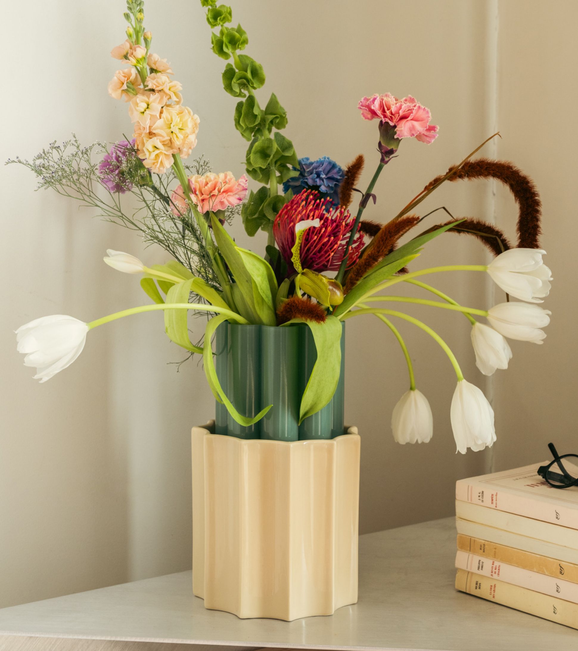 Vase duetto beige et vert
