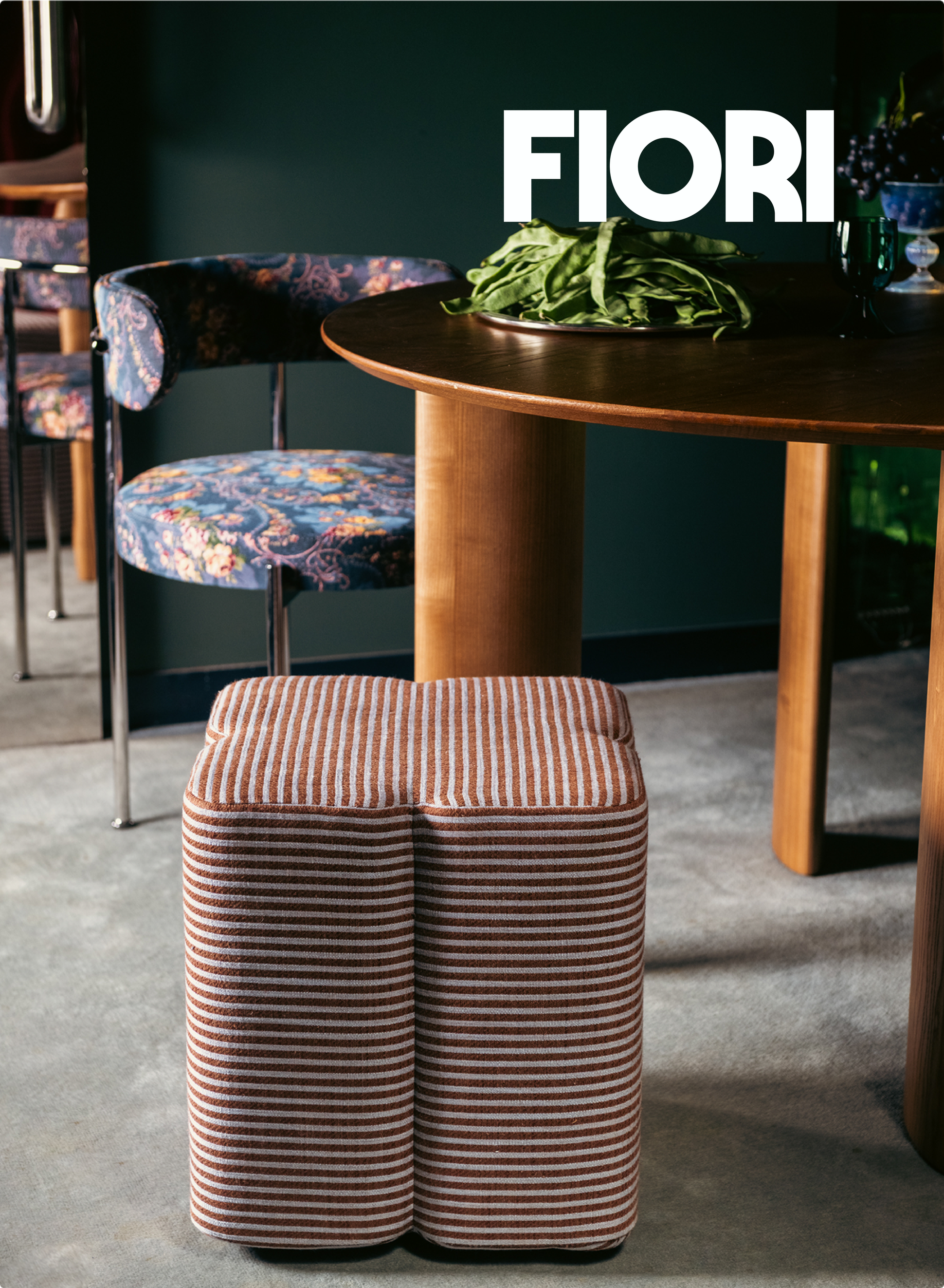 Pouf Fiori rayé marron