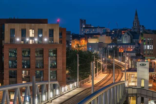 Nottingham city with tram tracks