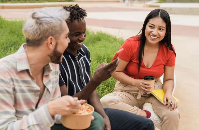 Friends having fun and socialising outside