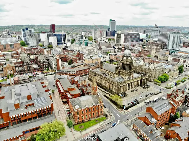 Leeds city scape from a drone