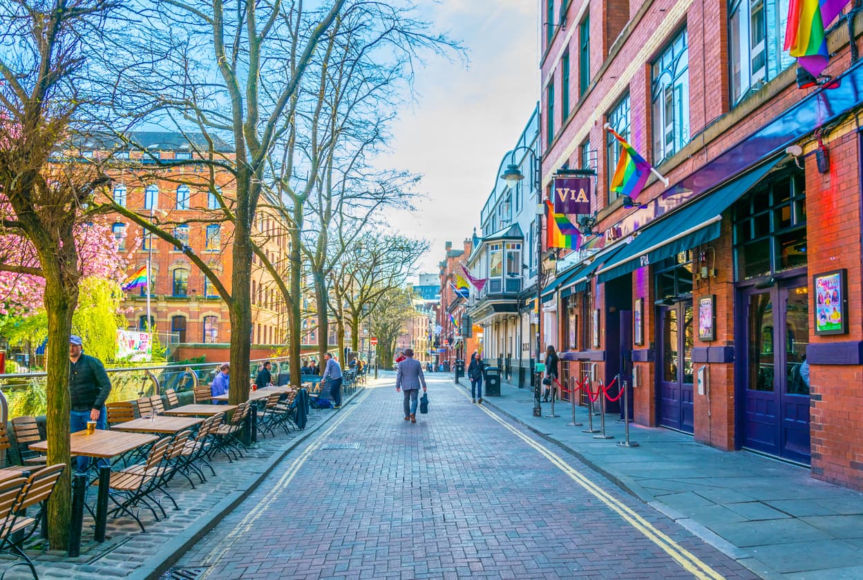 Gay village alongside Canal street in Manchester