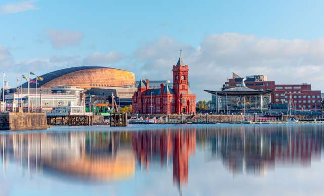 Cardiff city next to water