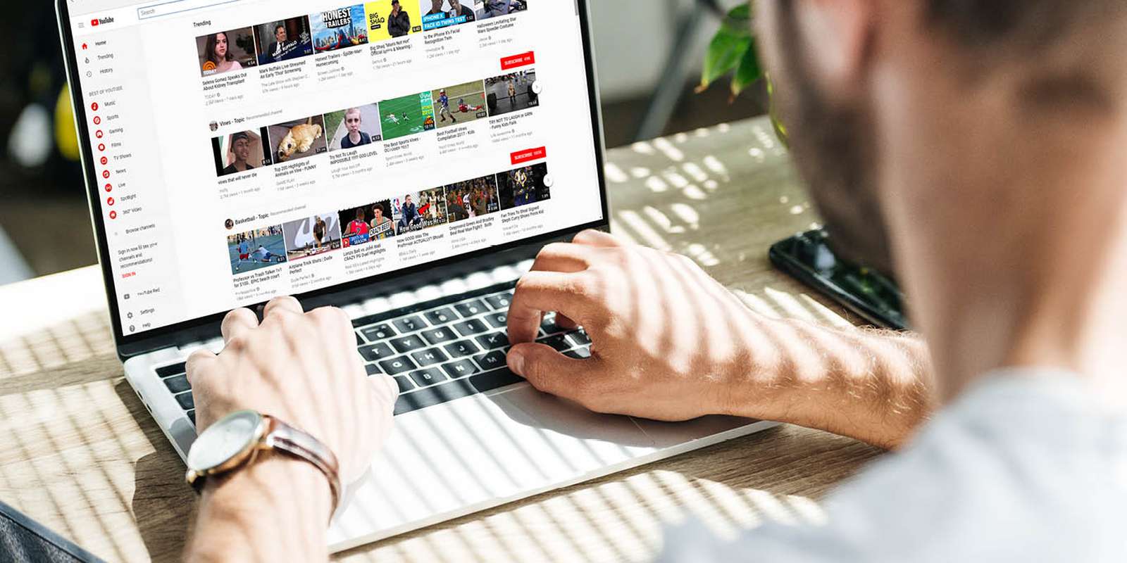 Student using youtube on a laptop