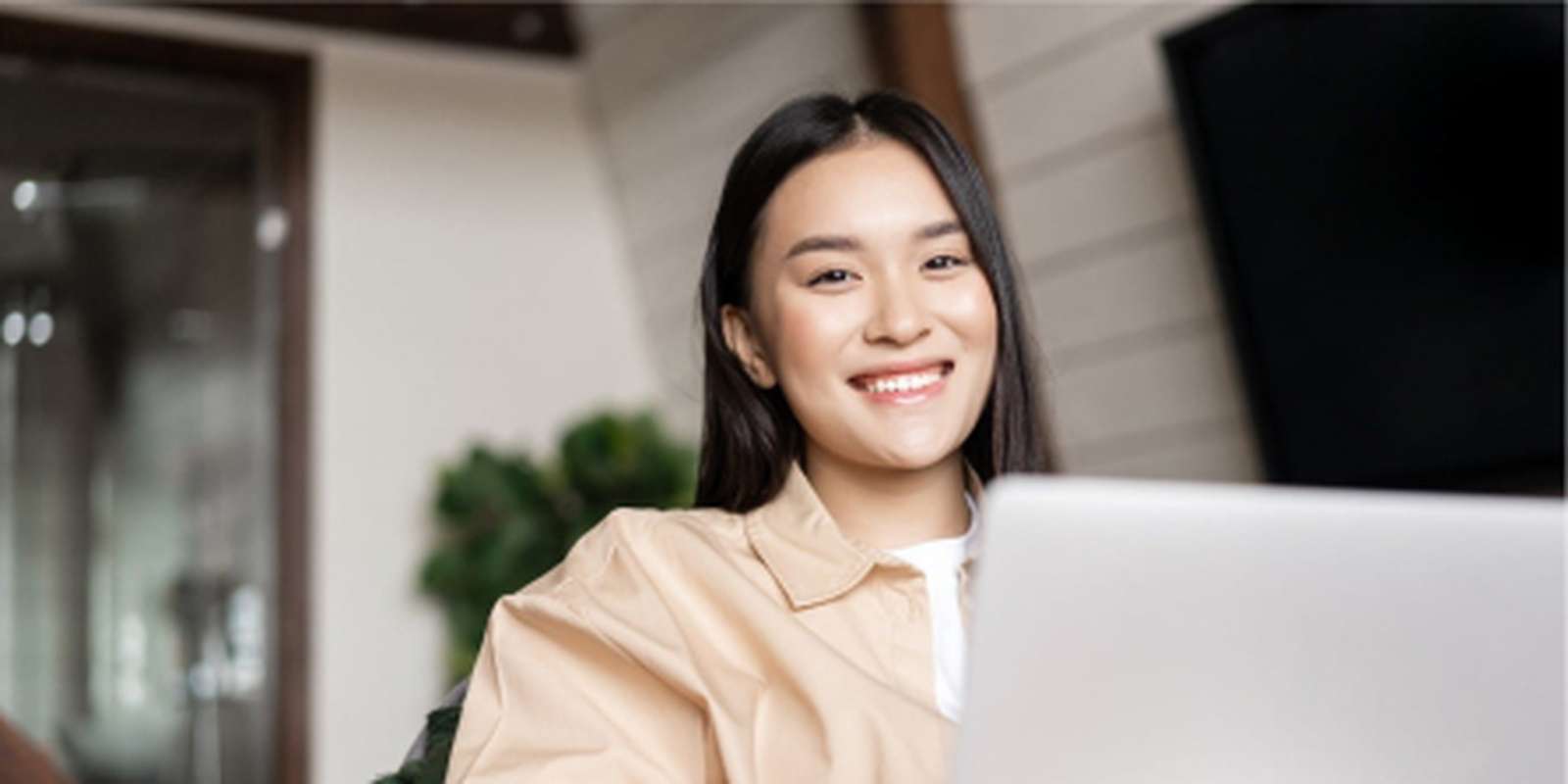 International student on a laptop