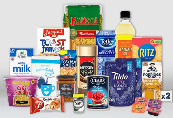 Collection of kitchen cupboard items from Unikitout food pack