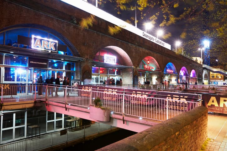 Bars In Manchester's Deansgate At Night