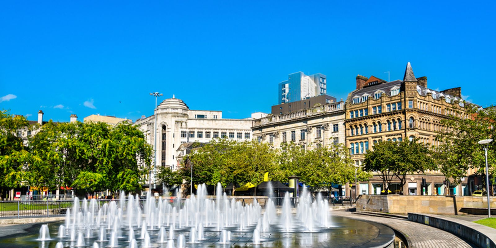Fountains at Piccadilly garden in Manchester