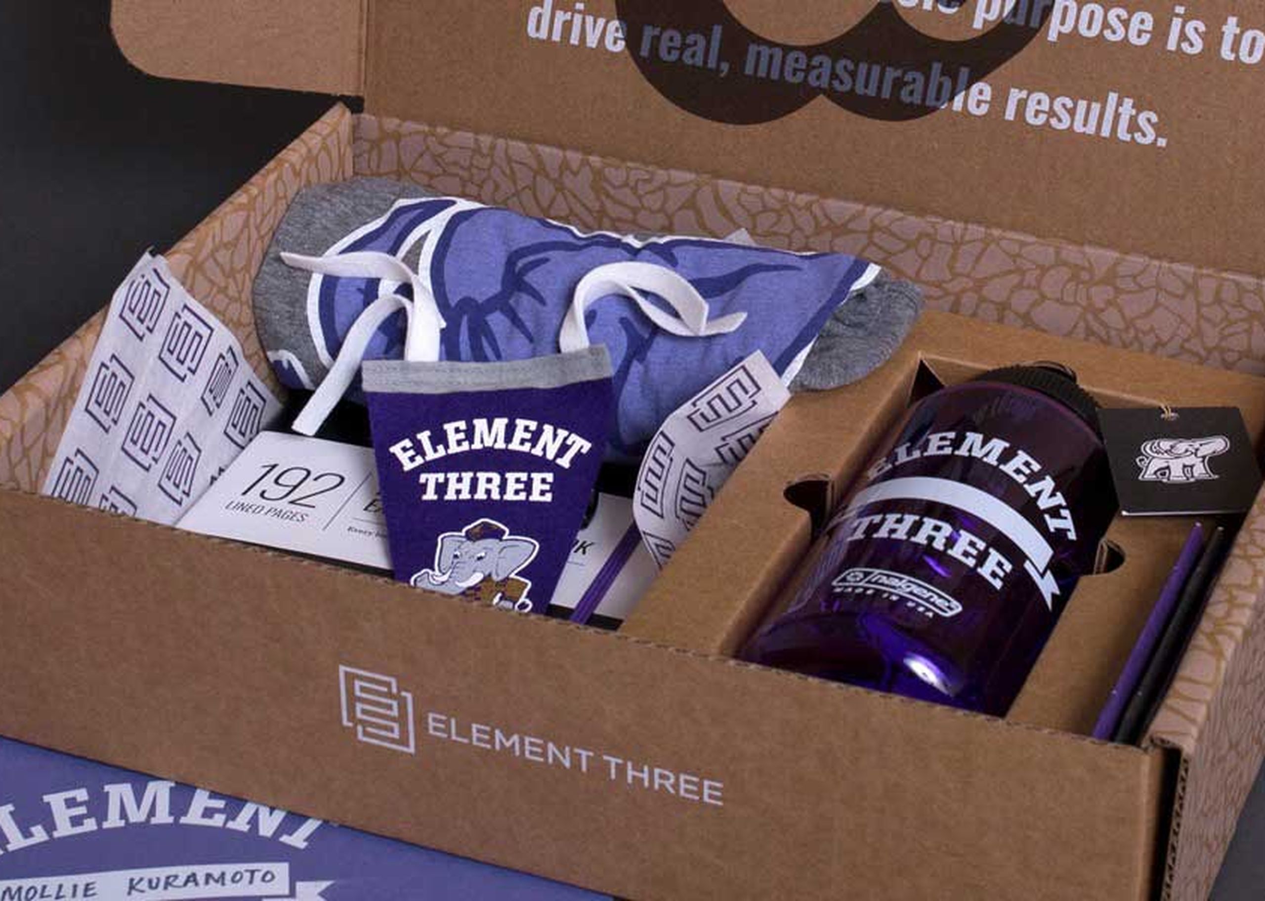 A swag box with a bunch of branded materials