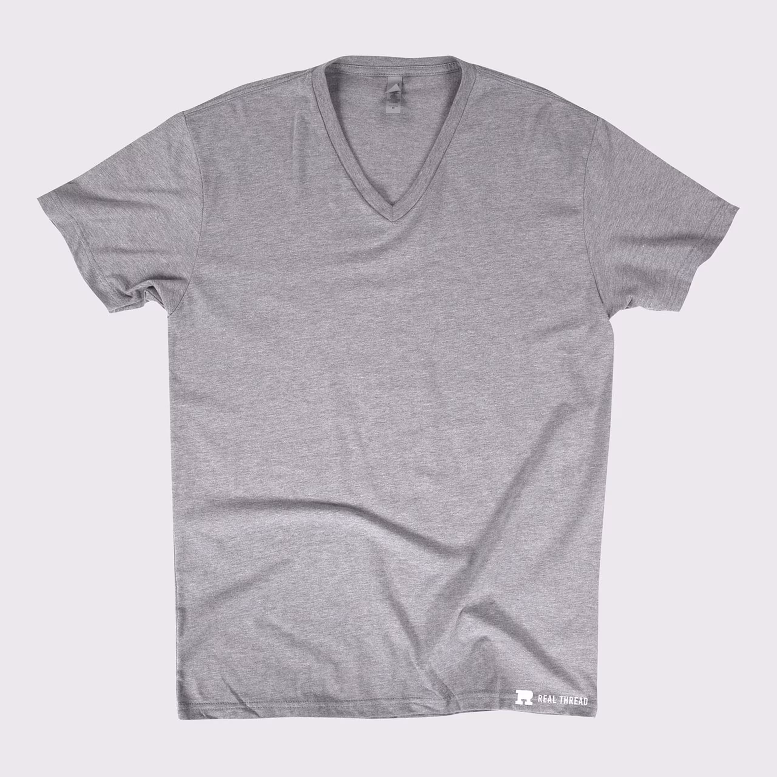 grey v-neck t-shirt laying flat