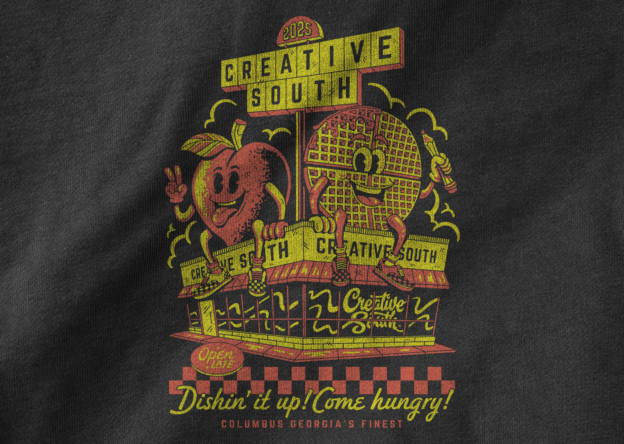 yellow creative south 2025 artwork on t-shirt fabric texture