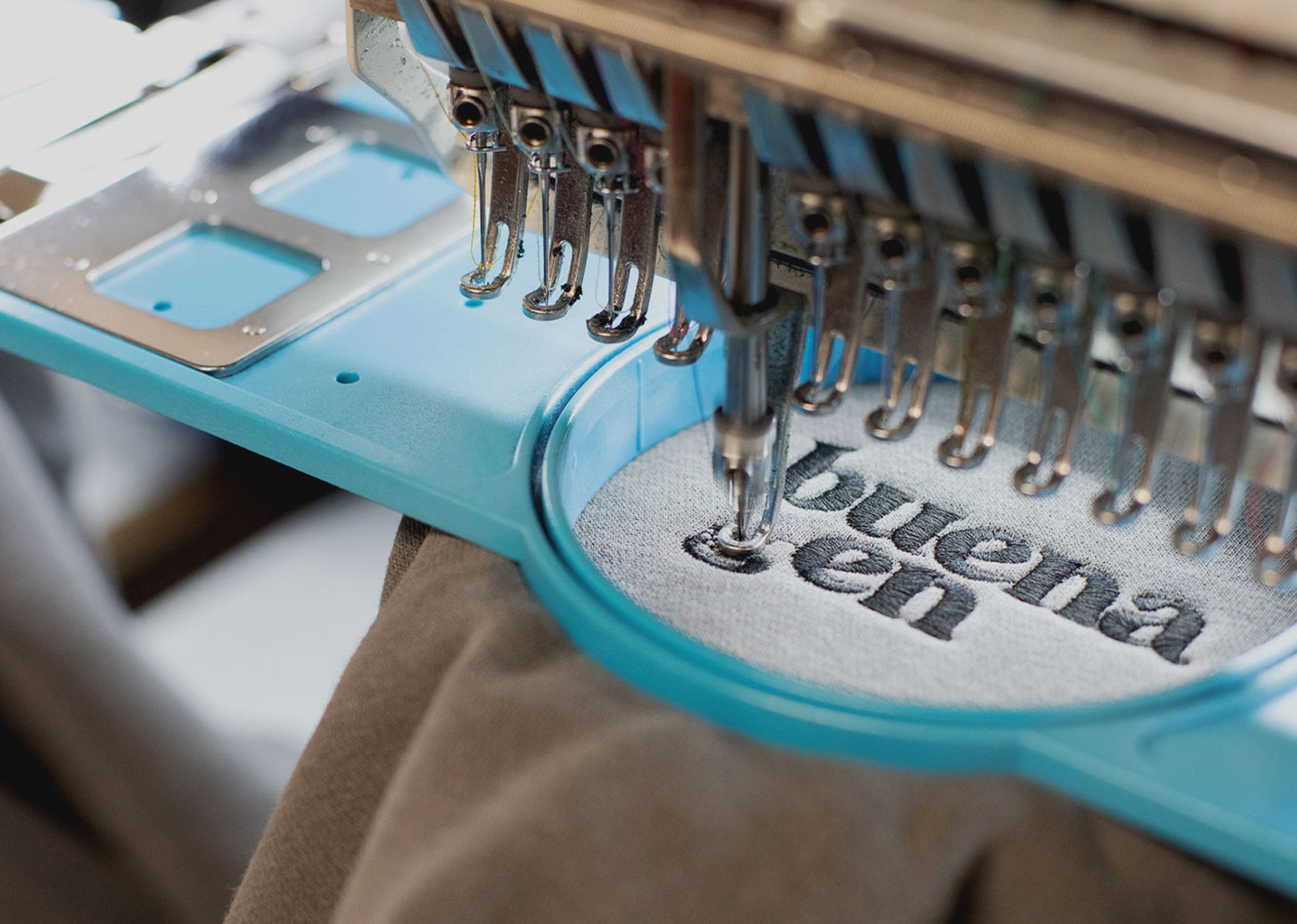 close up of the embroidery machine embroidering