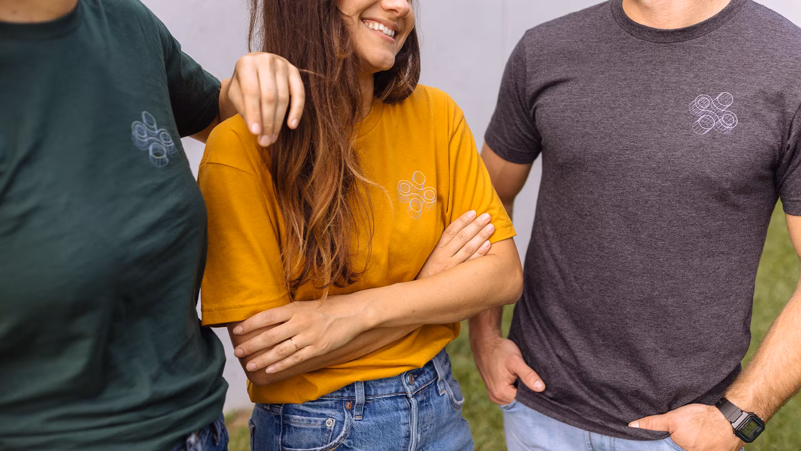 boxy t-shirts on three people
