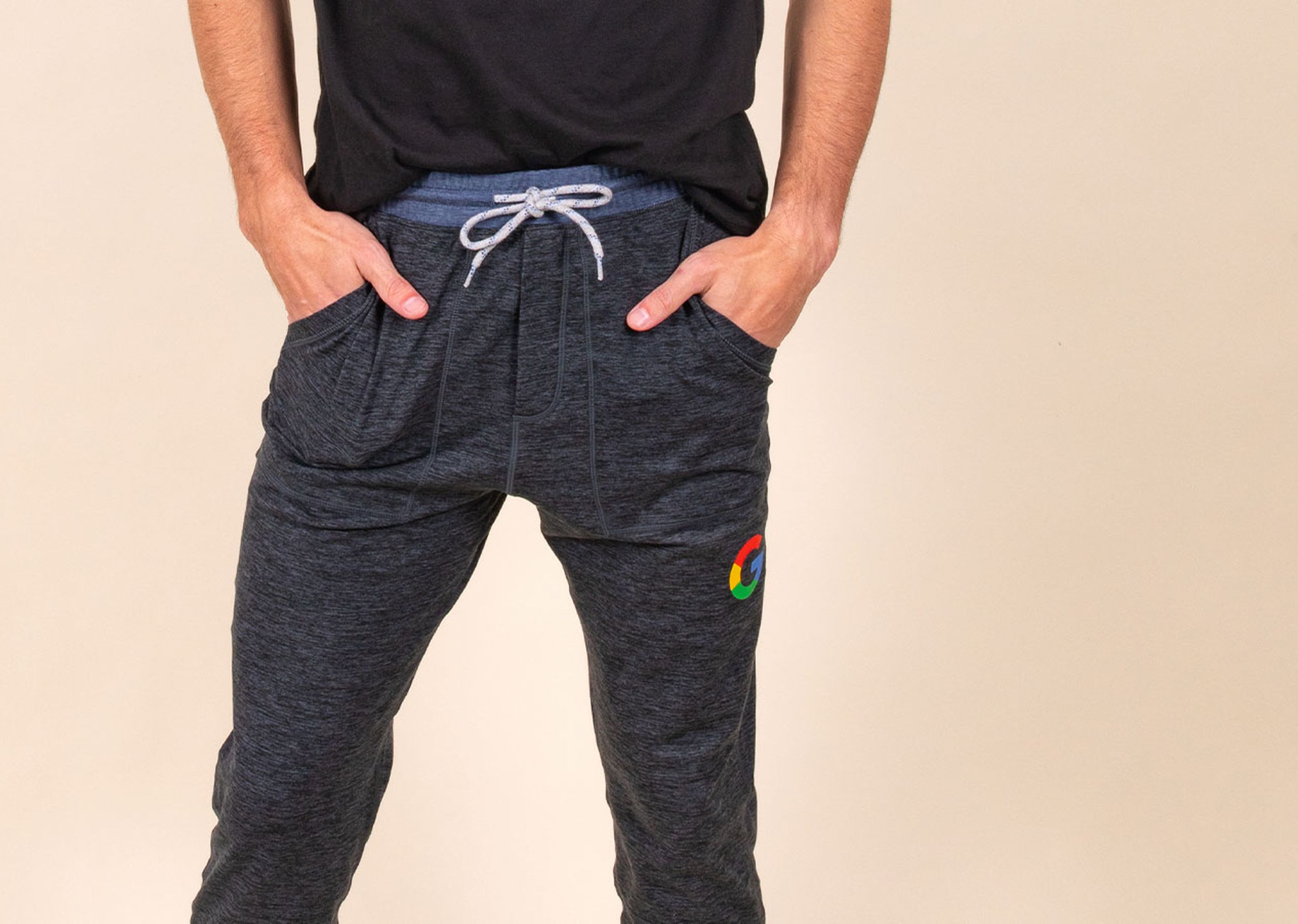 man wearing grey joggers