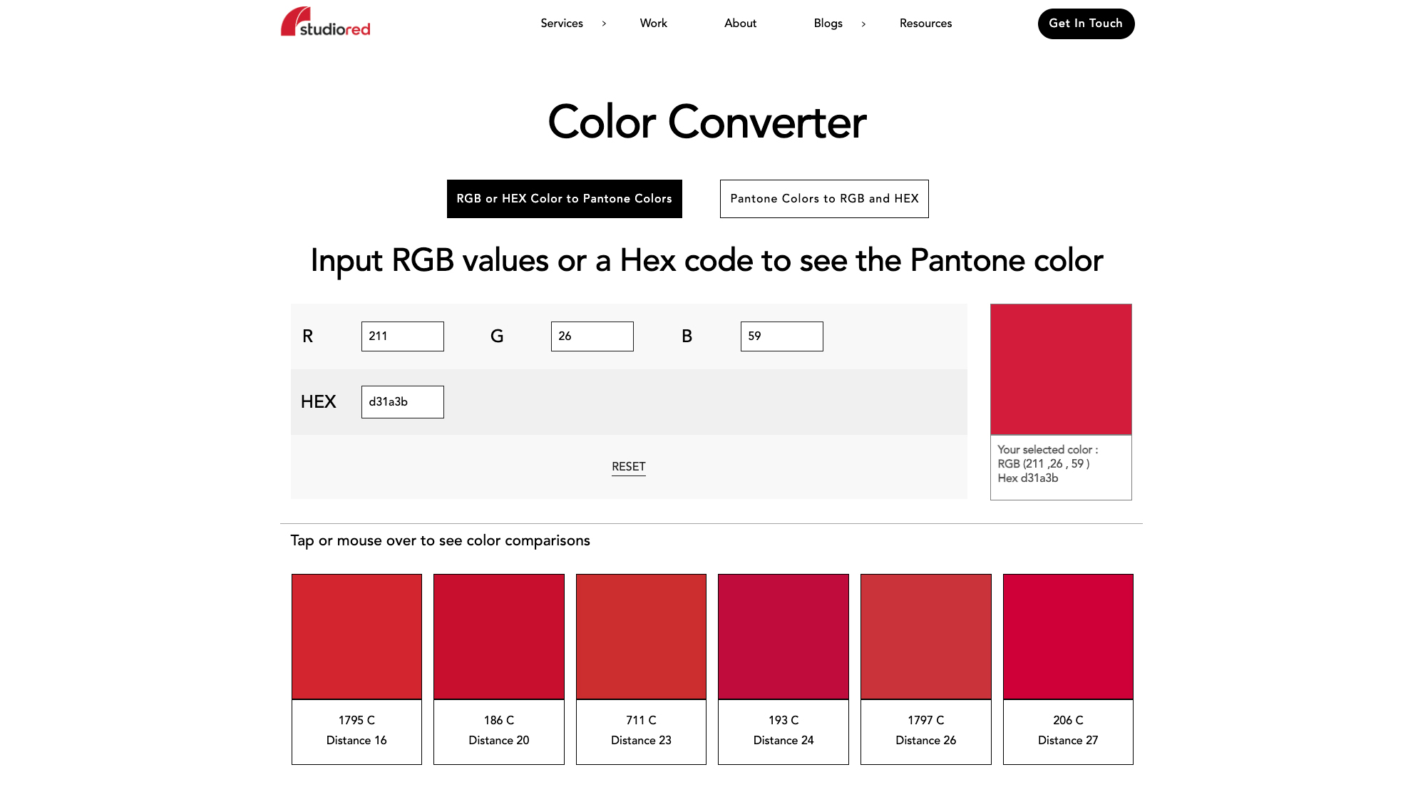 screen capture of studio red website