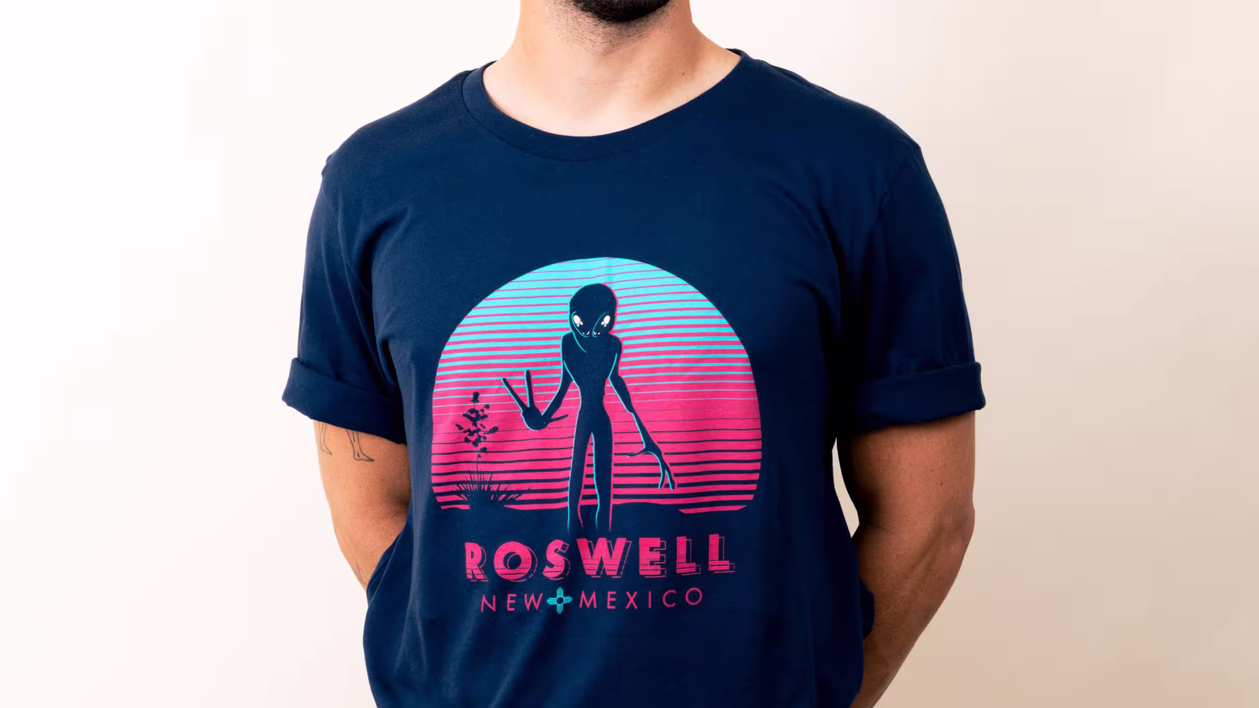 man wearing a navy t-shirt