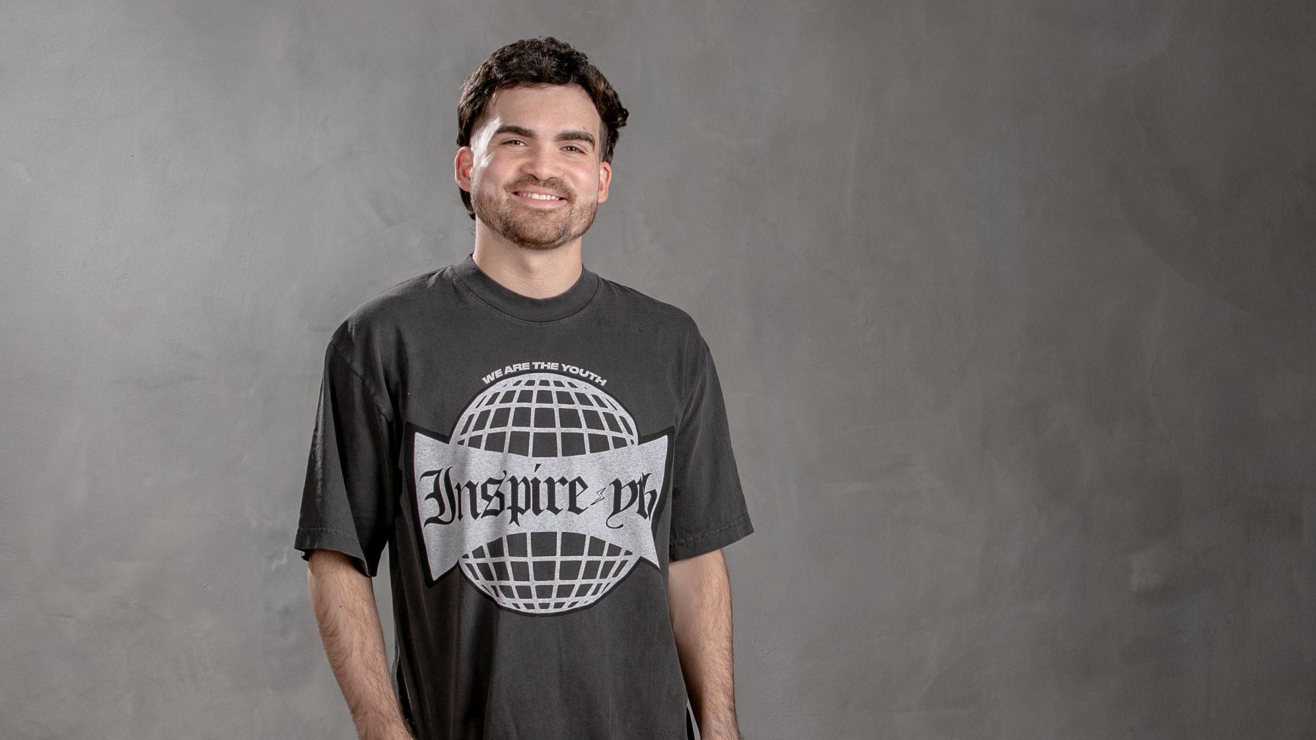 man wearing a black t-shirt