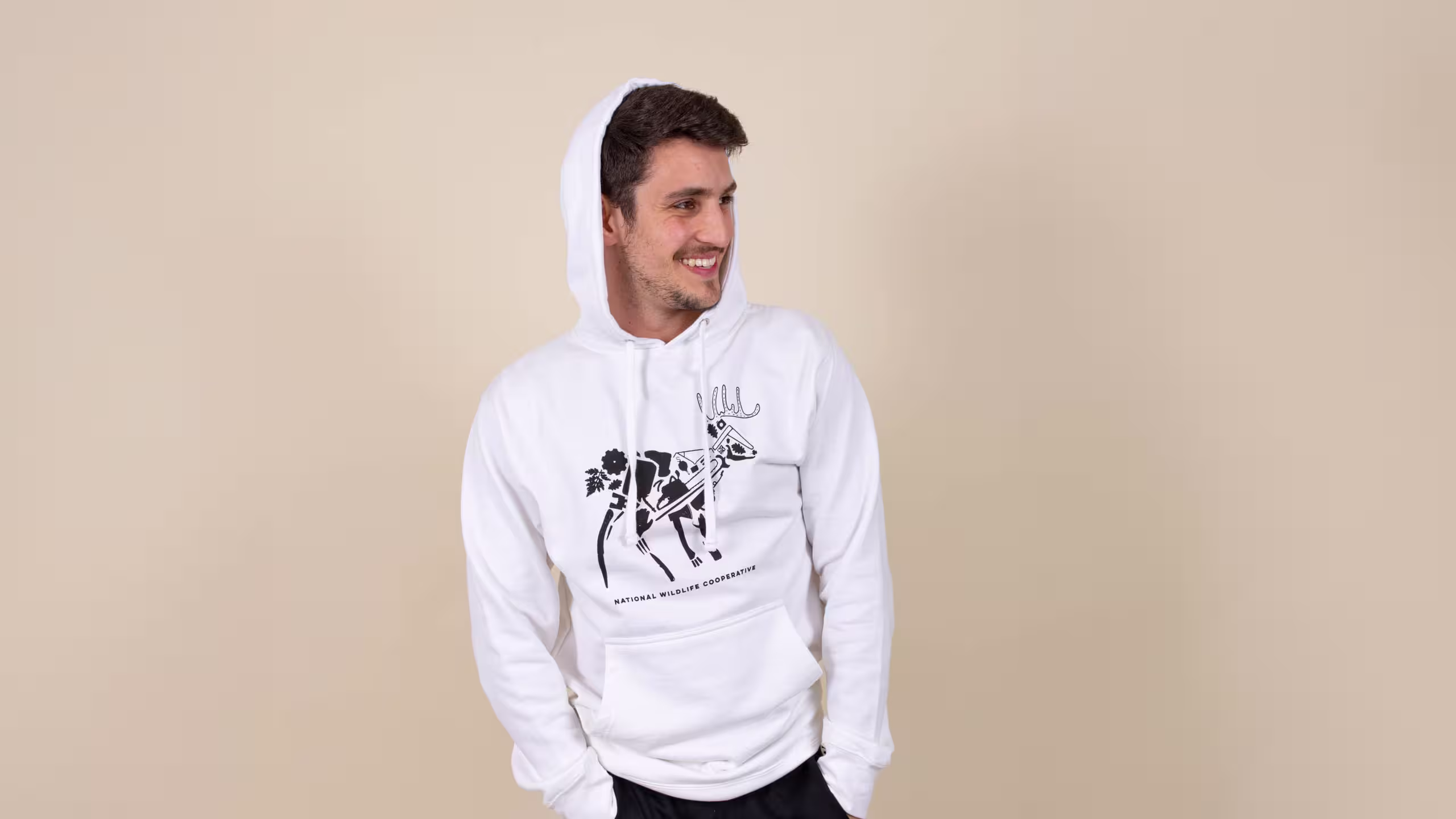 man wearing a white hoodie