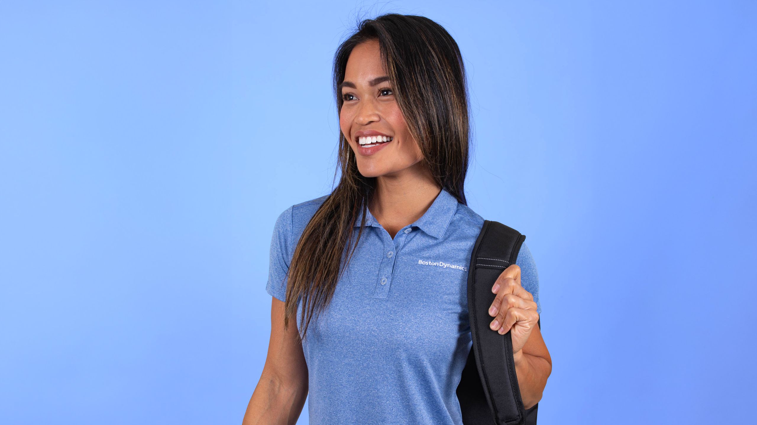 women wearing a blue polo