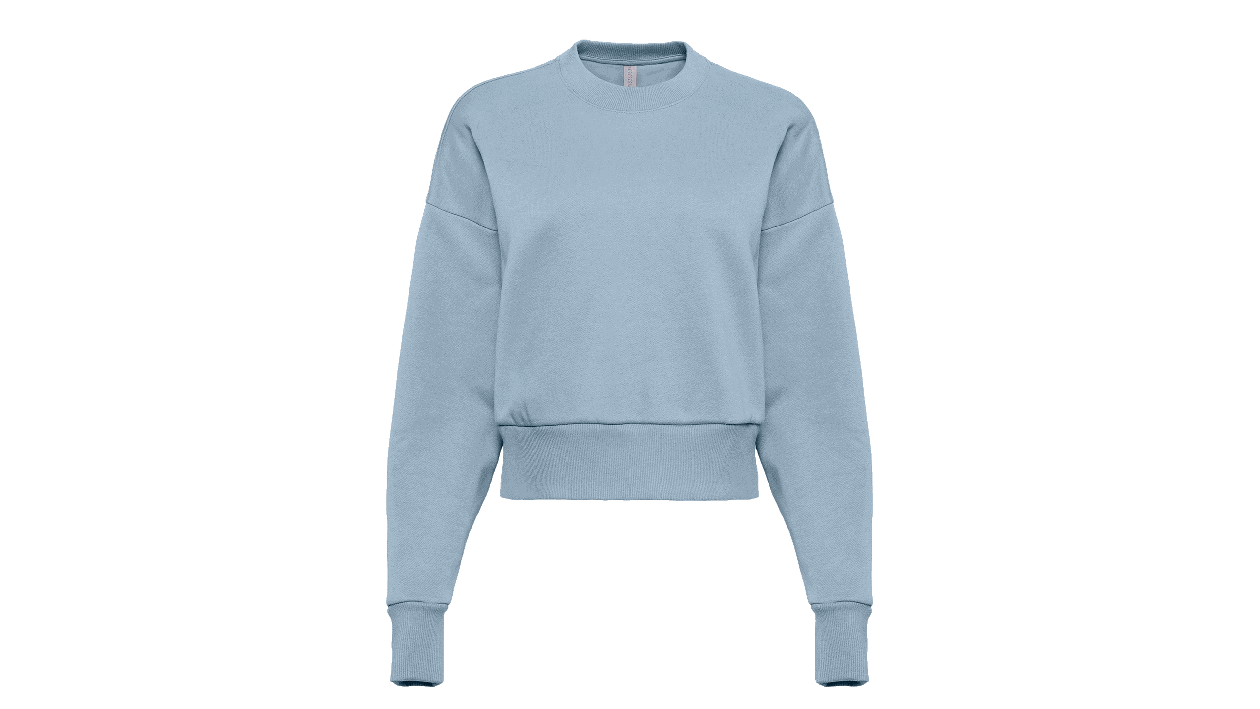 close-up of a denim color next level apparel women's heavyweight sweatshirt 