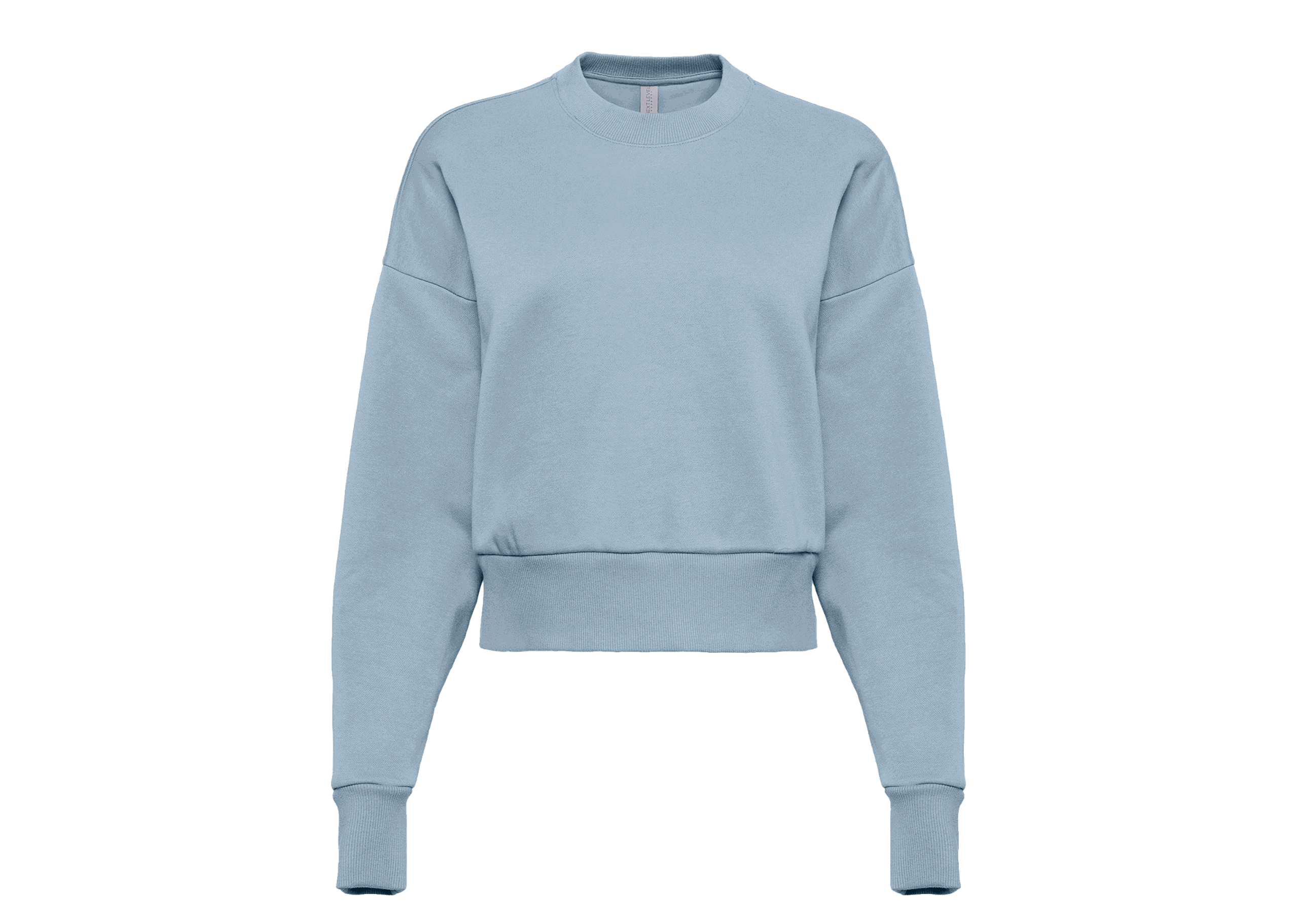close-up of a denim color next level apparel women's heavyweight sweatshirt