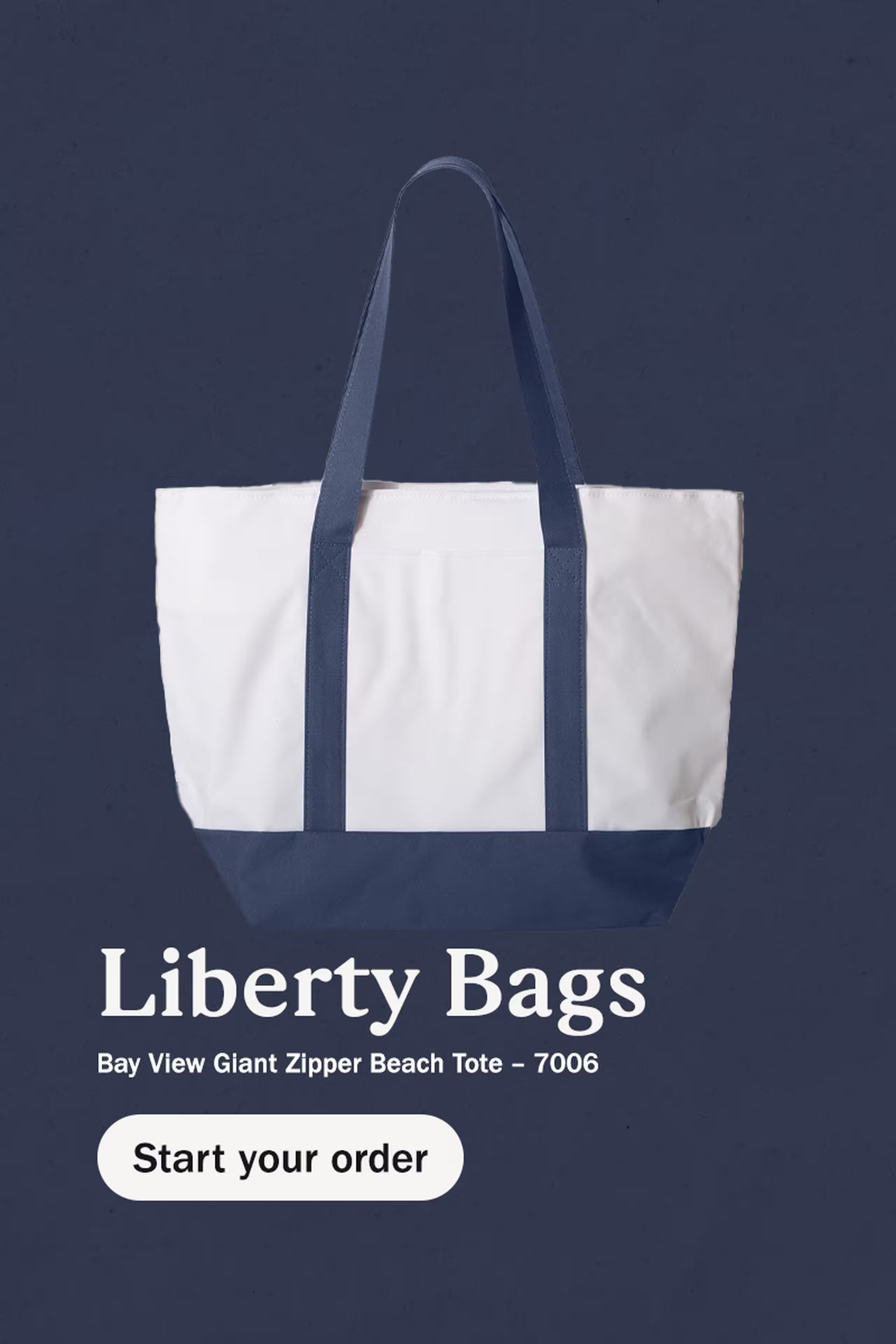 white and navy tote bag - liberty bags Bay View Giant Zipper Beach Tote – 7006 - start your order