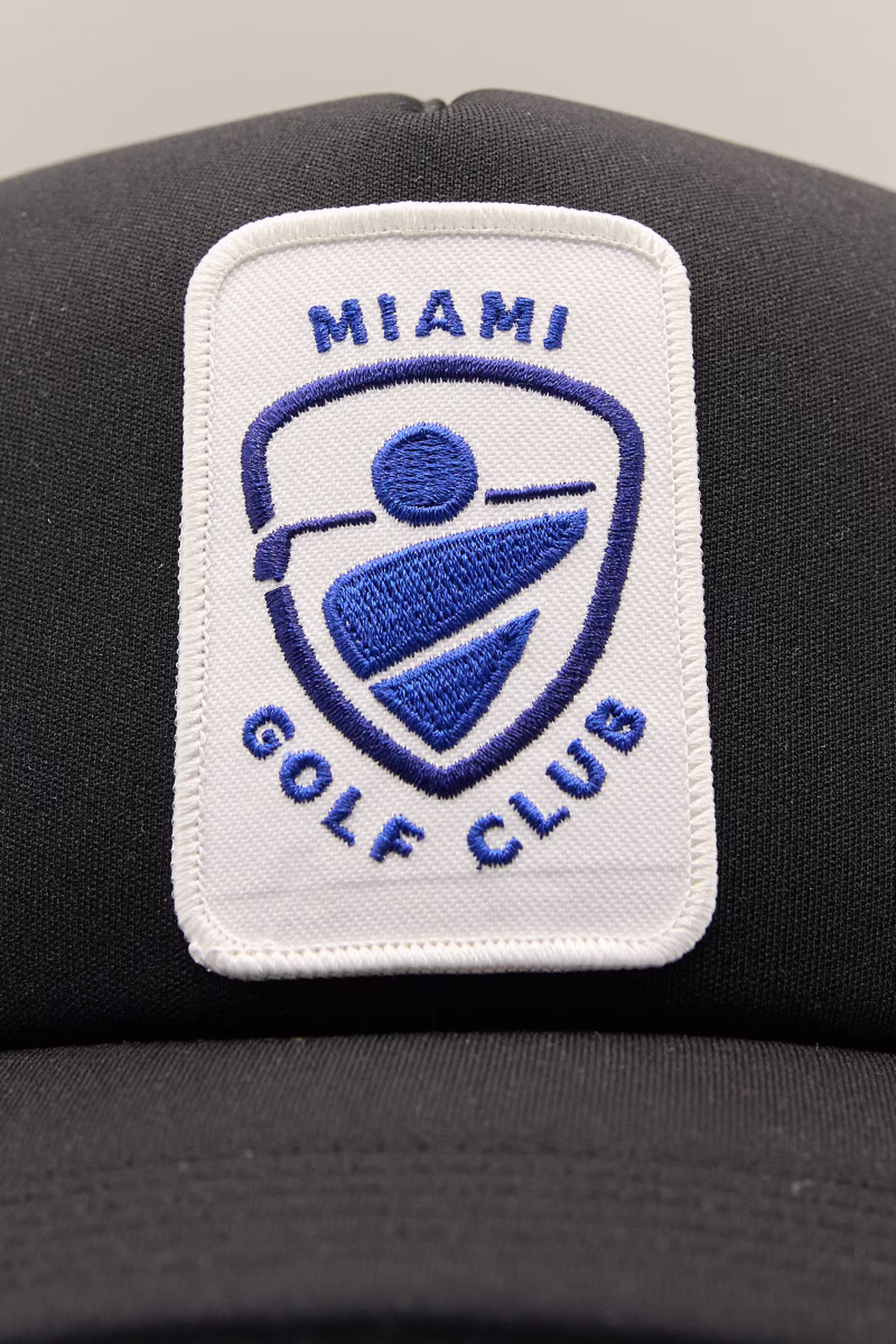 white and blue Miami golf club embroidery patch