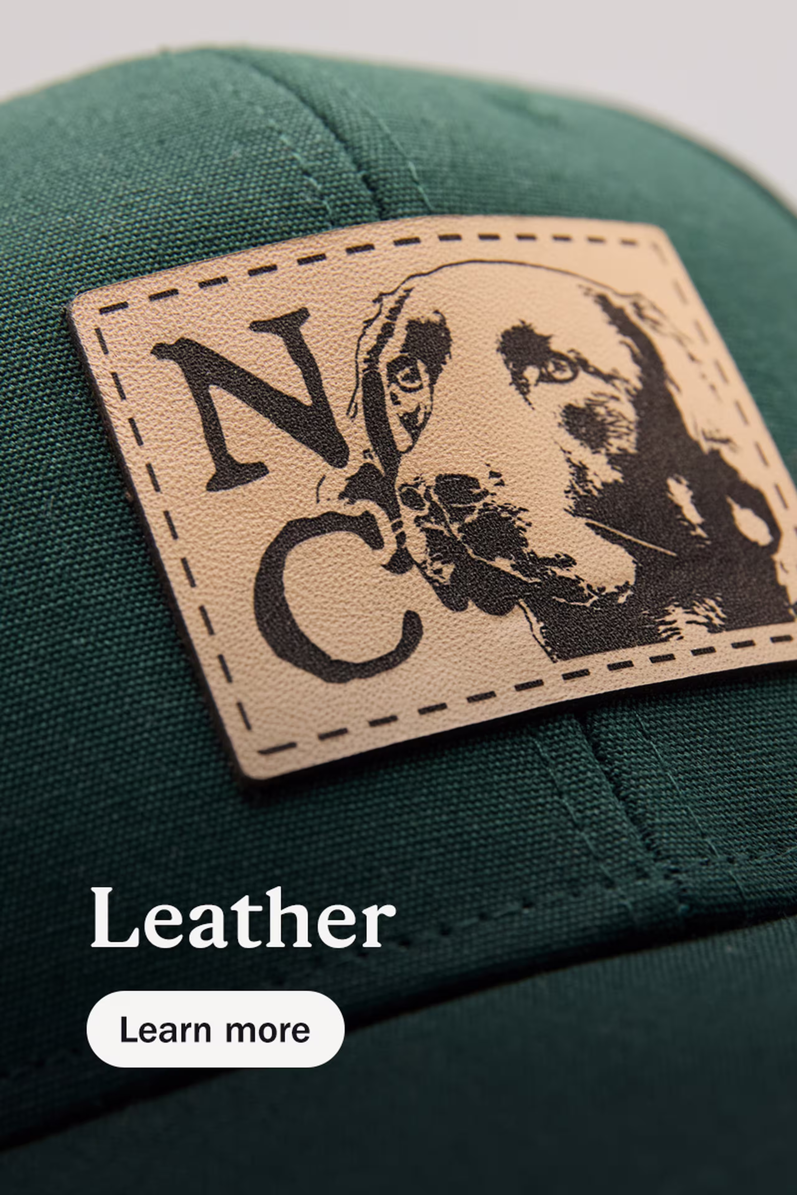 Leather - Learn more - green hat with a leather patch