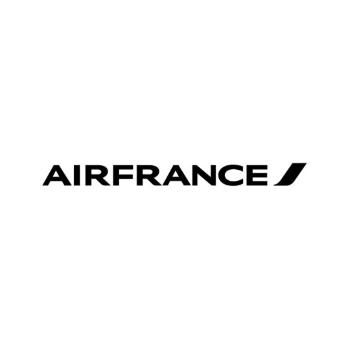 Air France logo with bold black text and a stylized blue stripe on a white background.